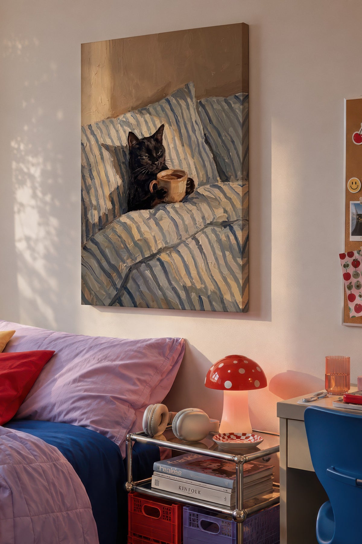Kahve İçen Kedi Kanvas Tablo