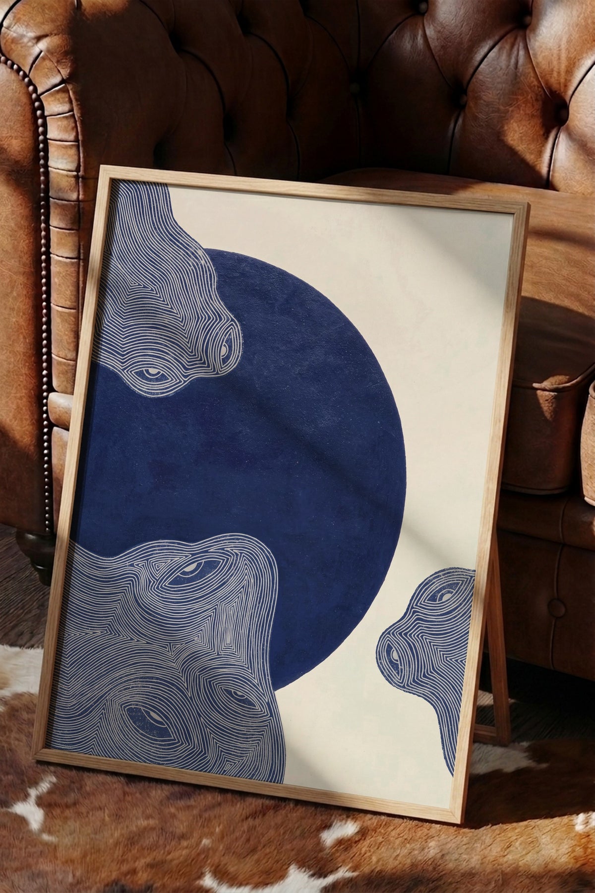 Soyut Çizgisel Yüzler Poster – Ahşap Çerçeveli Tablo