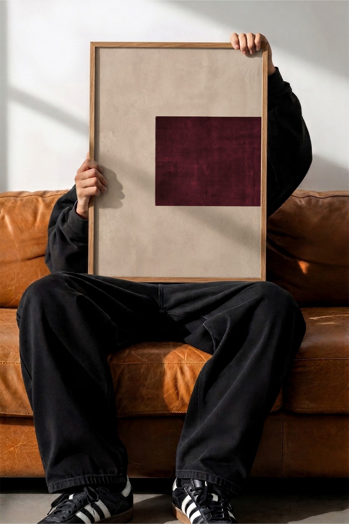 Minimalistik Bordo Dikdörtgen Poster – Ahşap Çerçeveli Tablo