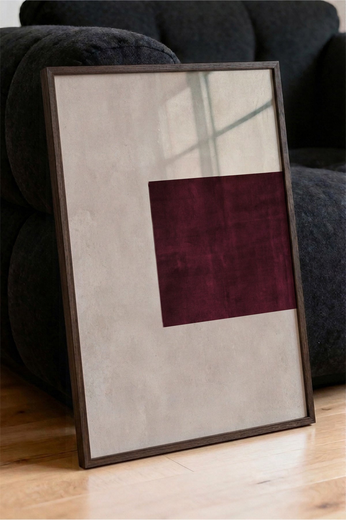 Minimalistik Bordo Dikdörtgen Poster – Kahverengi Çerçeveli Tablo