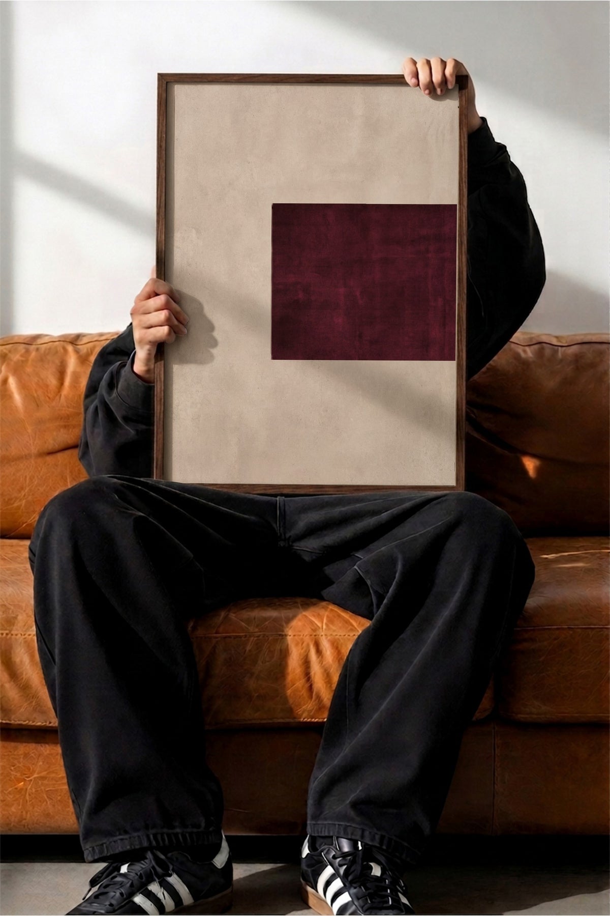Minimalistik Bordo Dikdörtgen Poster – Kahverengi Çerçeveli Tablo