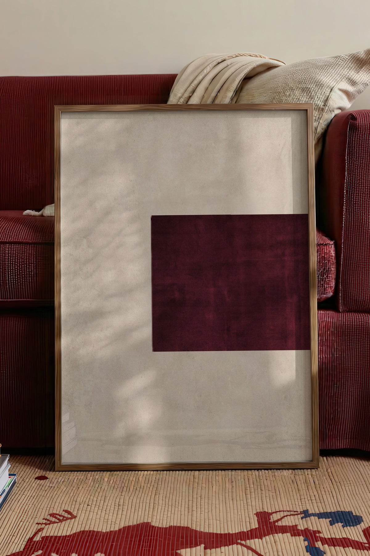 Minimalistik Bordo Dikdörtgen Poster – Kahverengi Çerçeveli Tablo