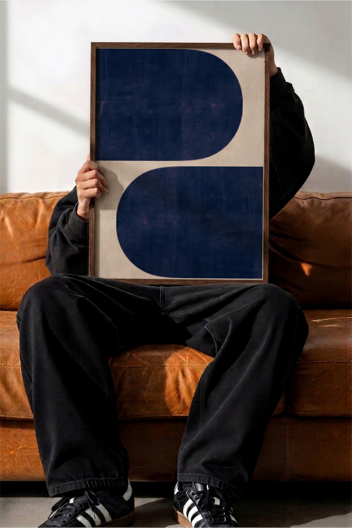 Minimalist Geometrik Desenler Poster – Kahverengi Çerçeveli Tablo