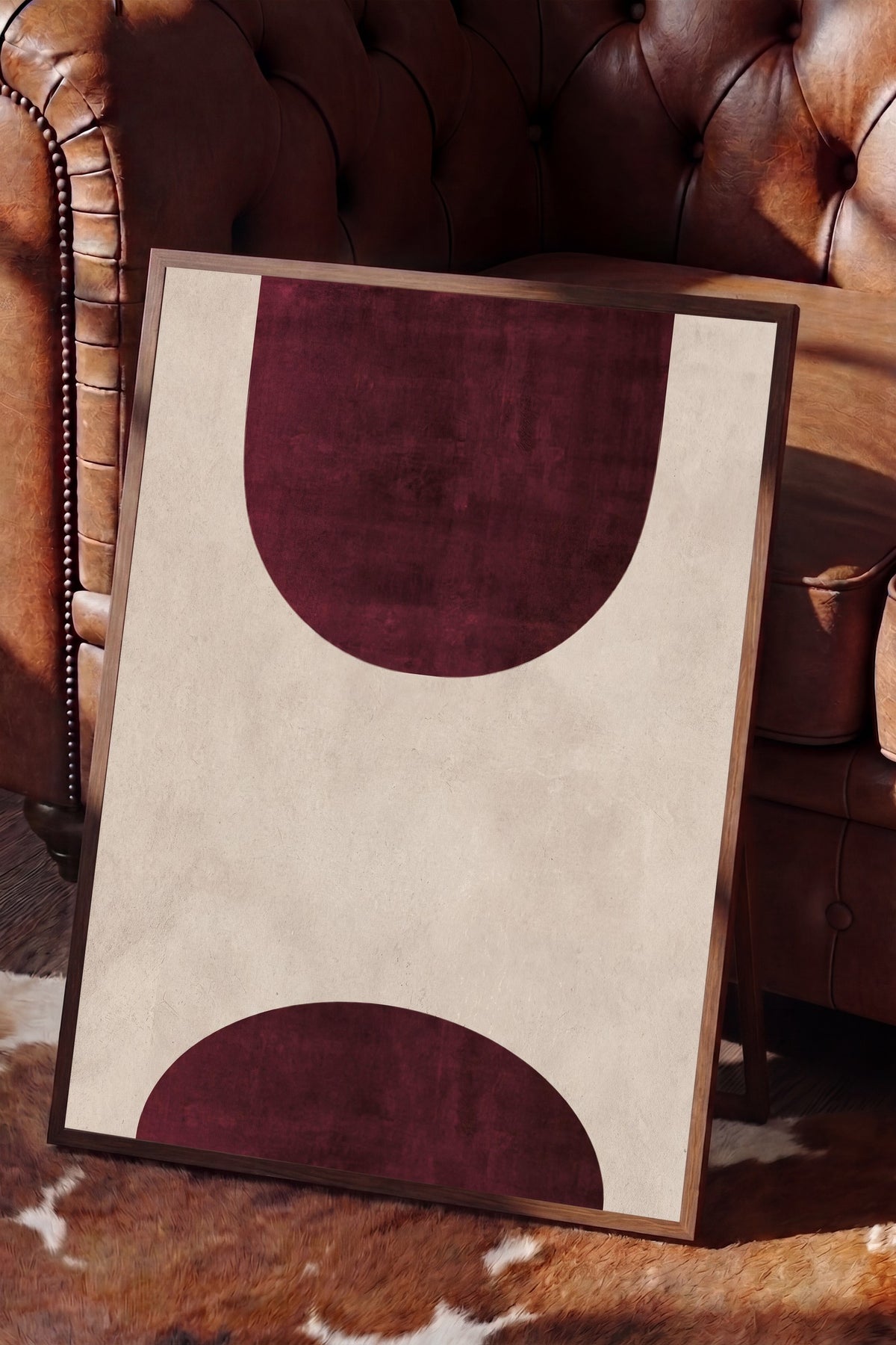 Soyut Geometrik Şekiller Poster – Kahverengi Çerçeveli Tablo