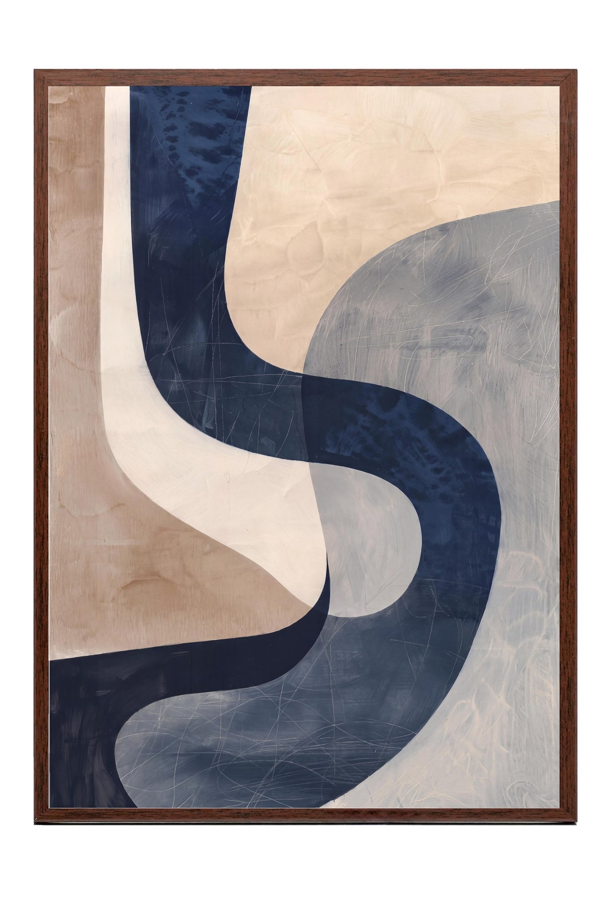 Geometrik Soyut Dalgalar Poster – Kahverengi Çerçeveli Tablo
