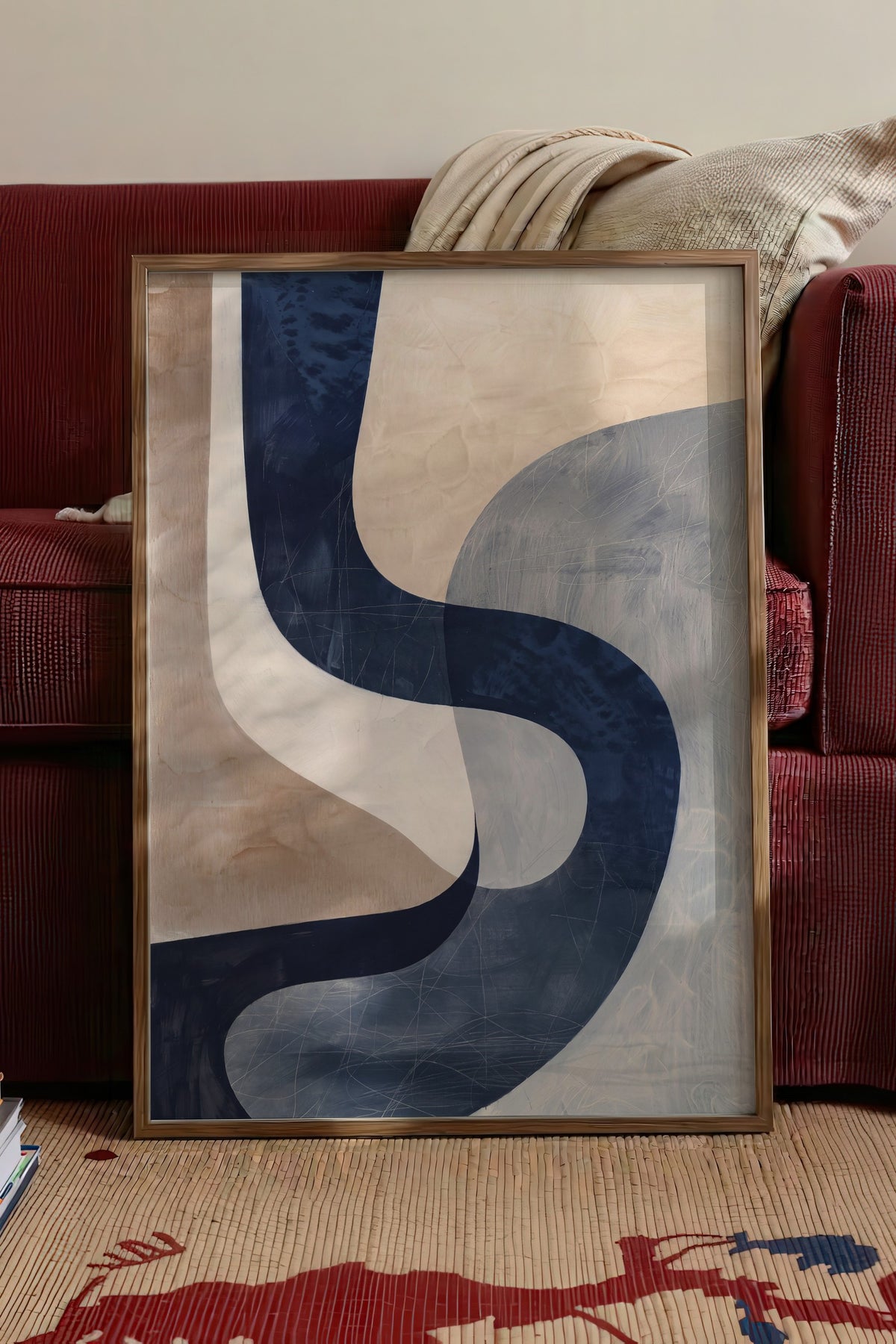 Geometrik Soyut Dalgalar Poster – Kahverengi Çerçeveli Tablo