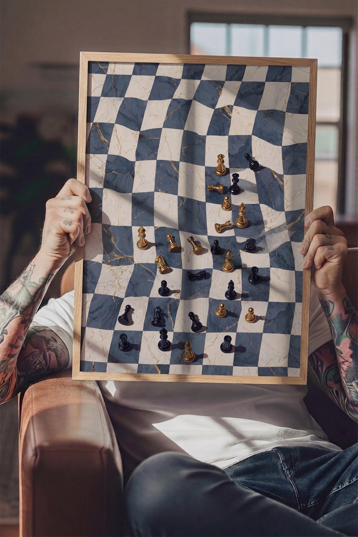 Deforme Satranç Tahtası Poster – Ahşap Çerçeveli Tablo