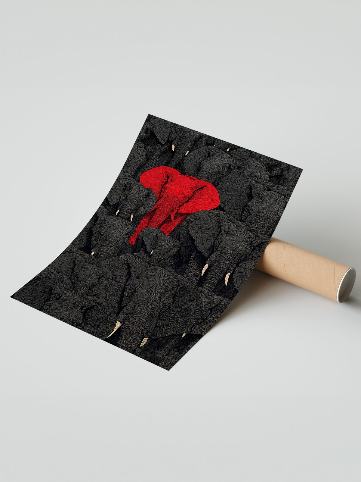 Kırmızı Fil ve Sürüsü Çerçevesiz Poster