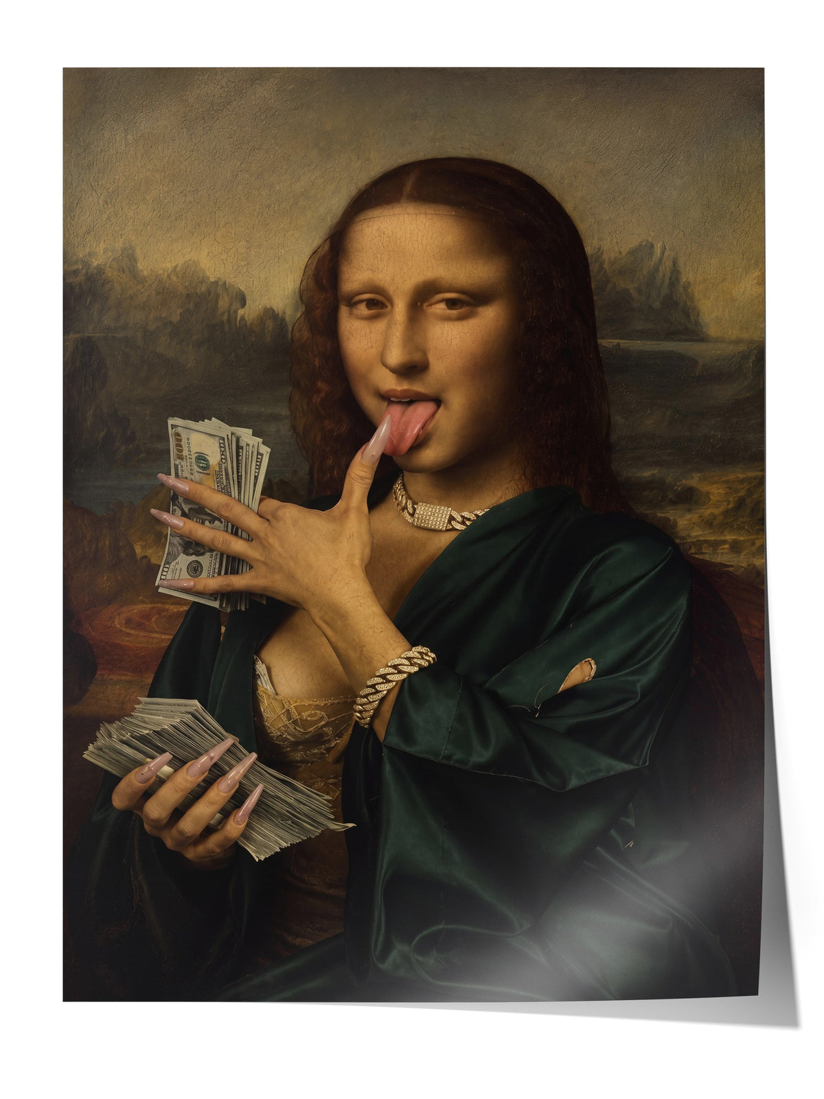 Para ve Mona Lisa Karışımı Çerçevesiz Poster