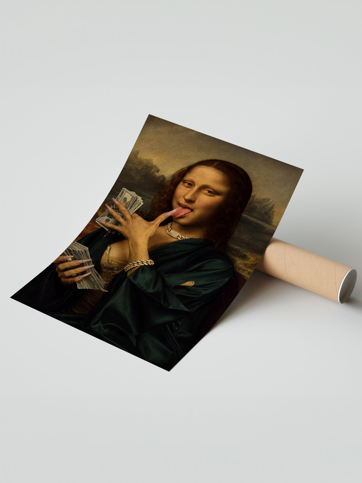 Para ve Mona Lisa Karışımı Çerçevesiz Poster