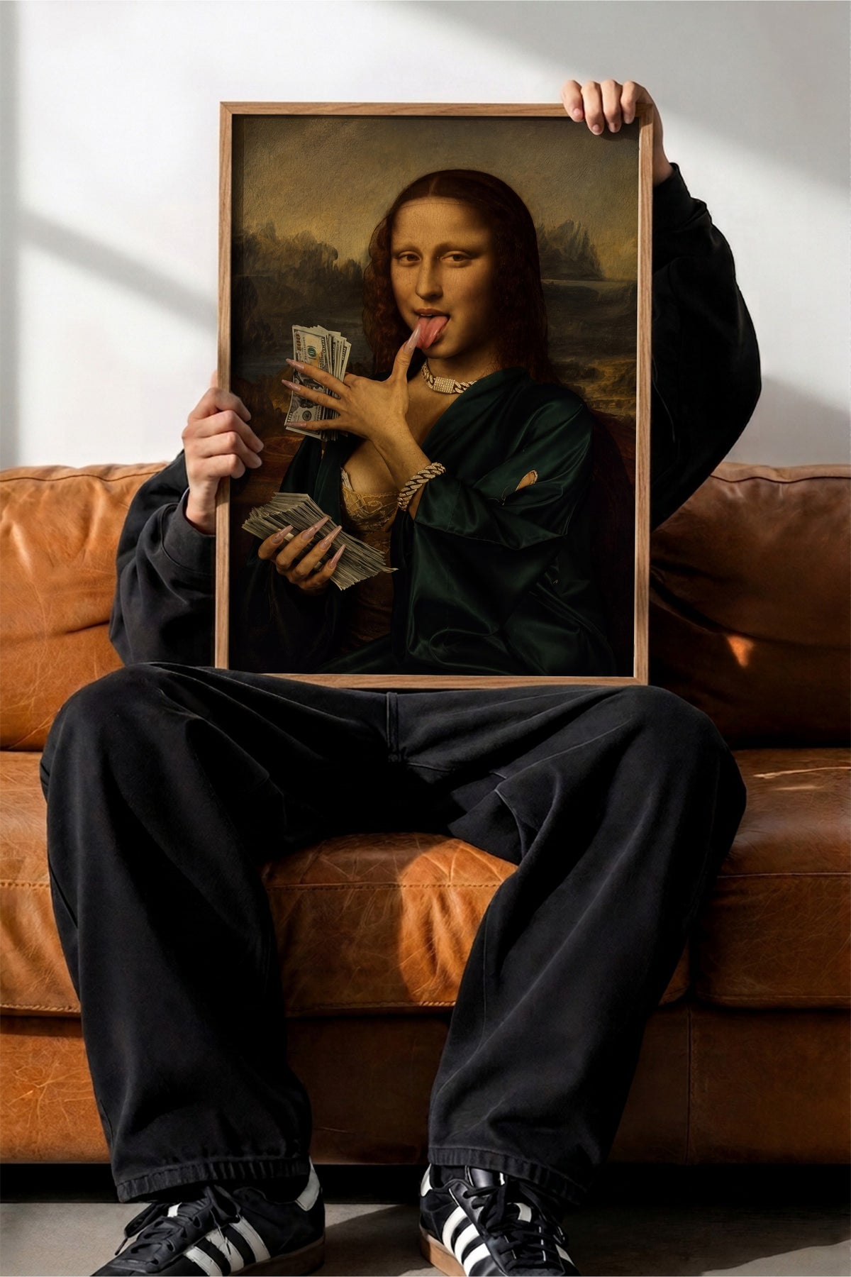 Para ve Mona Lisa Karışımı Poster – Ahşap Çerçeveli Tablo