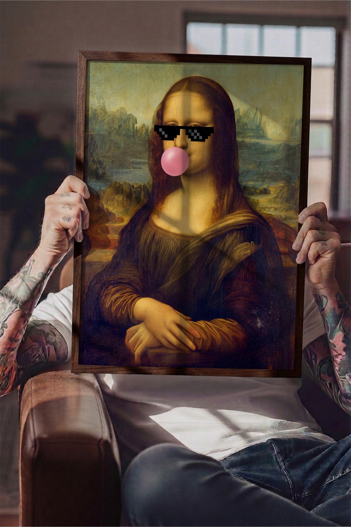 Mona Lisa Remix Poster – Kahverengi Çerçeveli Tablo