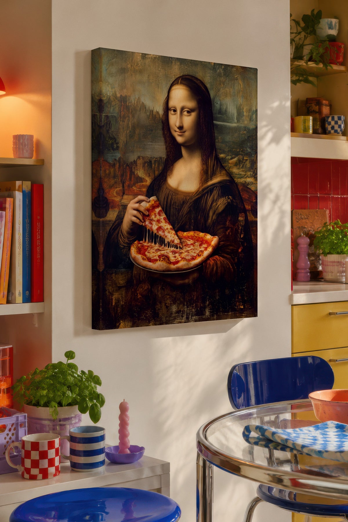 Mona Lisa ve Pizza Kanvas Tablo