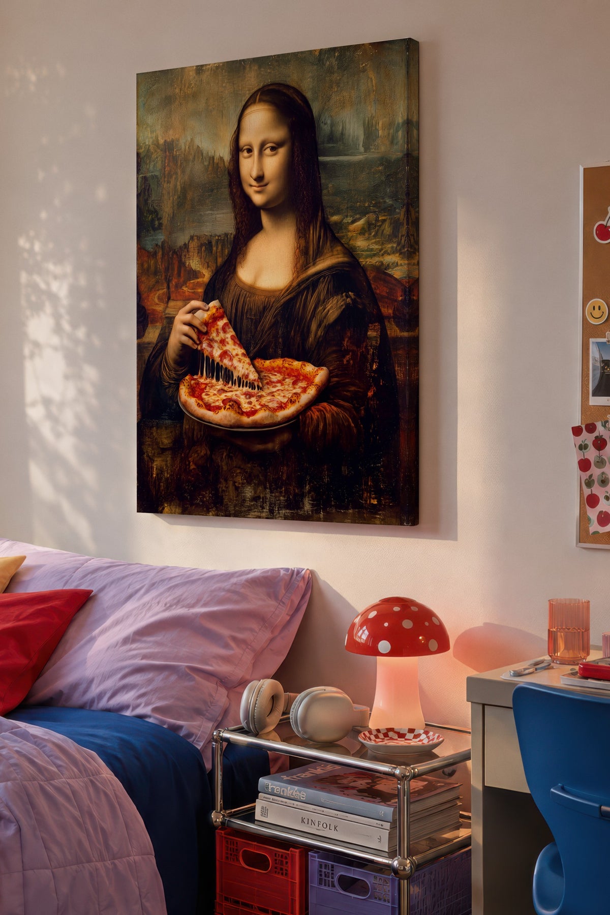 Mona Lisa ve Pizza Kanvas Tablo
