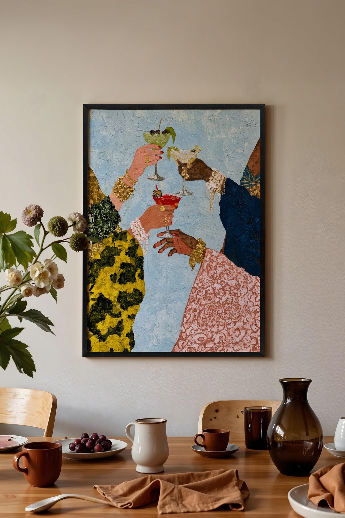El Yapımı Kokteyl Sahnesi Poster – Siyah Çerçeveli Tablo