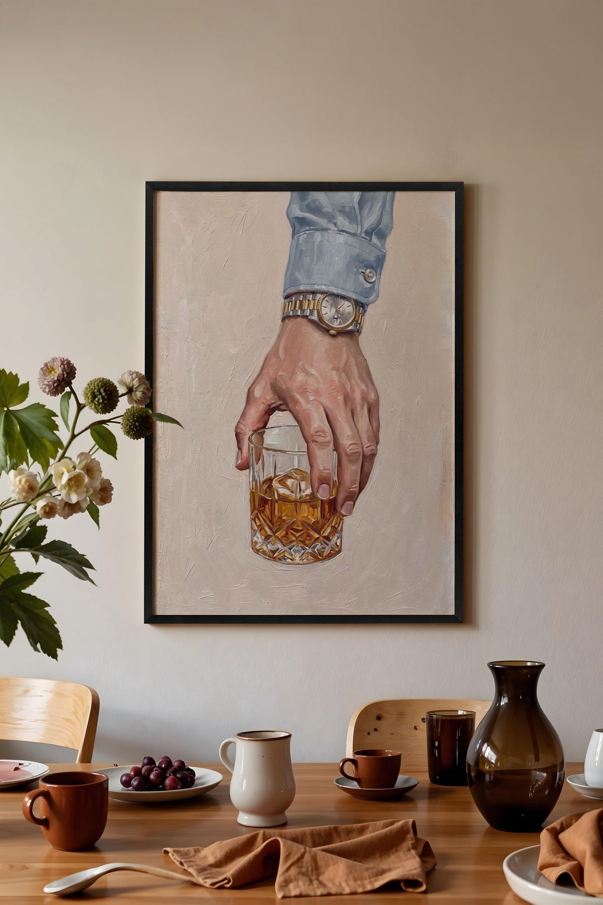 Saatli El ile İçecek Tutuşu Poster – Siyah Çerçeveli Tablo