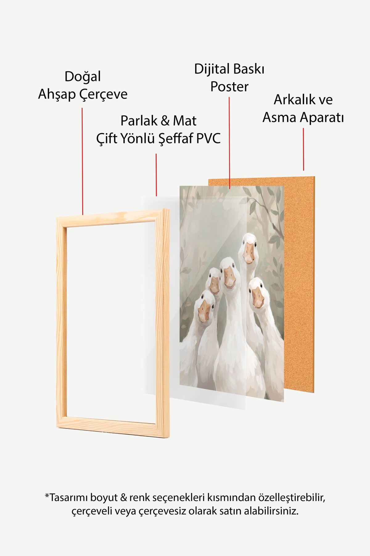 Eğlenceli Kazlar İllüstrasyonu Poster – Ahşap Çerçeveli Tablo