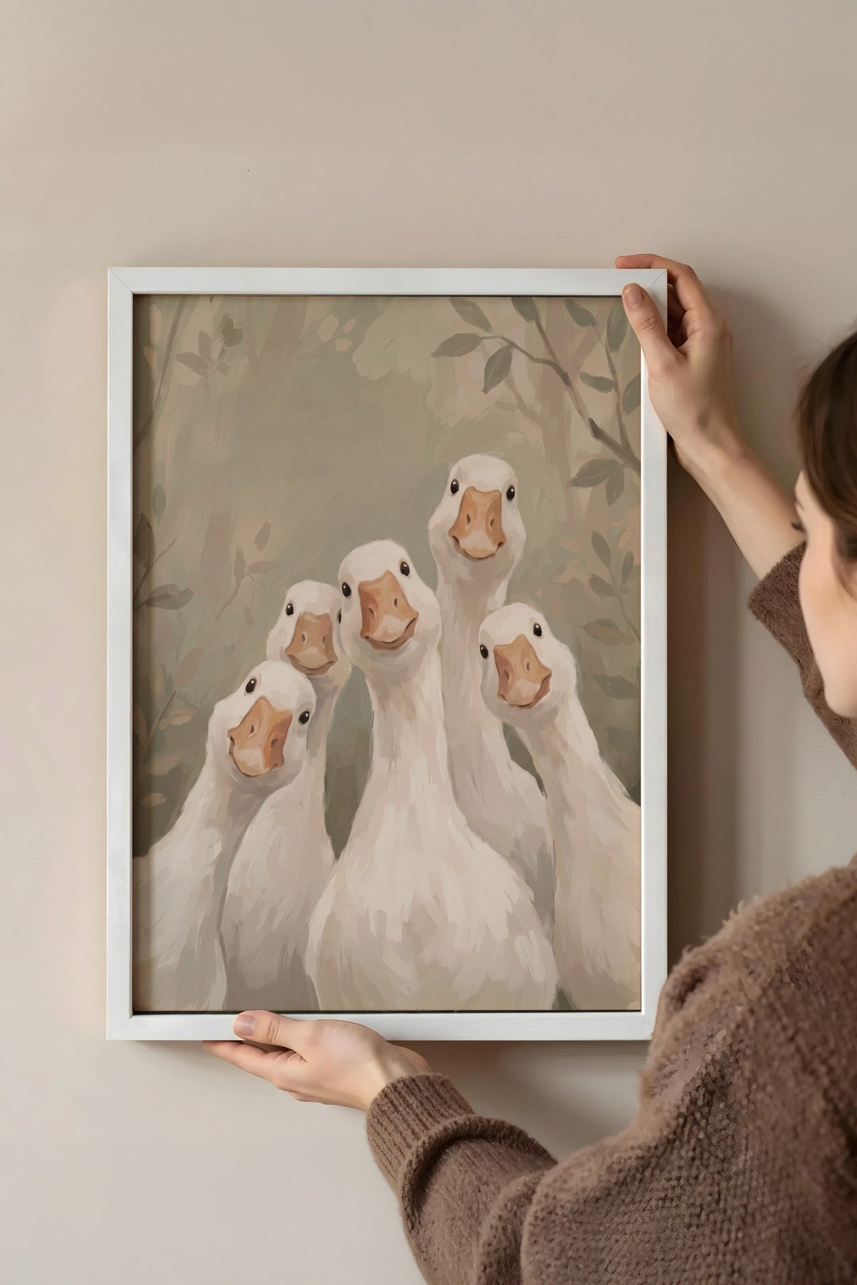 Eğlenceli Kazlar İllüstrasyonu Poster – Beyaz Çerçeveli Tablo