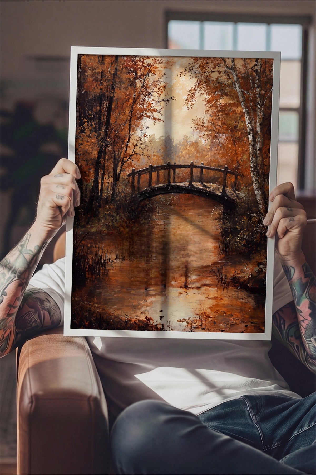 Sonbahar Köprü Manzarası Poster – Beyaz Çerçeveli Tablo
