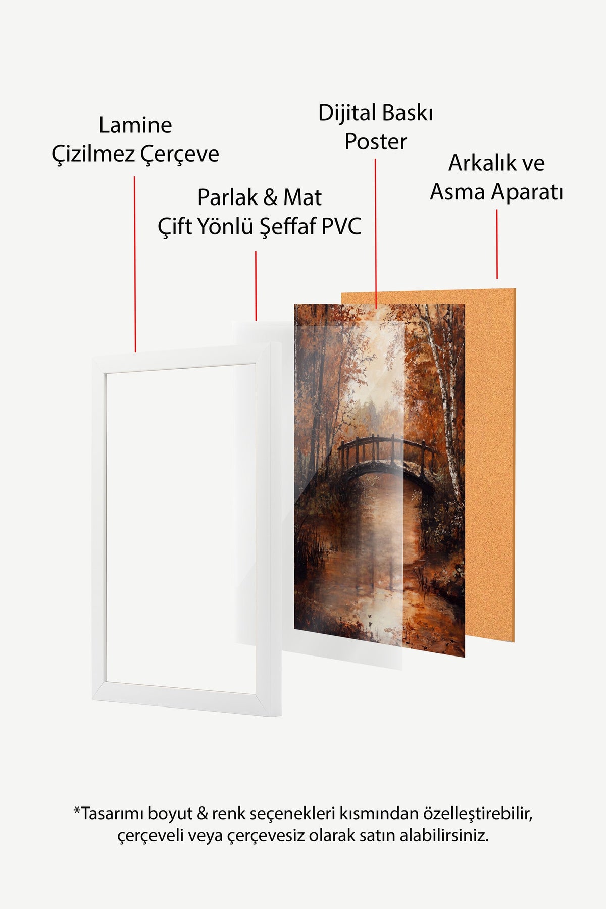 Sonbahar Köprü Manzarası Poster – Beyaz Çerçeveli Tablo