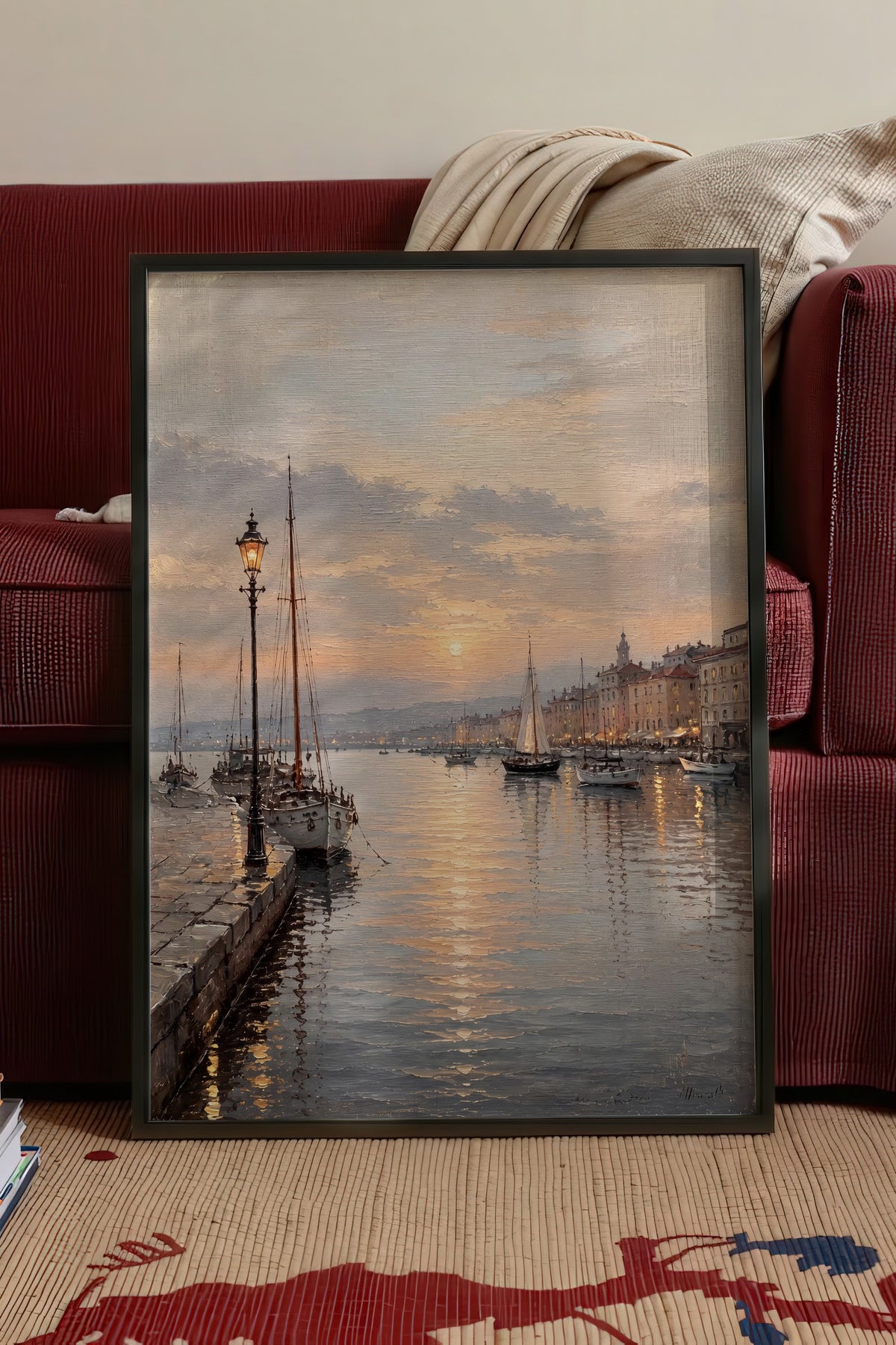 Gün Batımında Liman Manzarası Poster – Siyah Çerçeveli Tablo