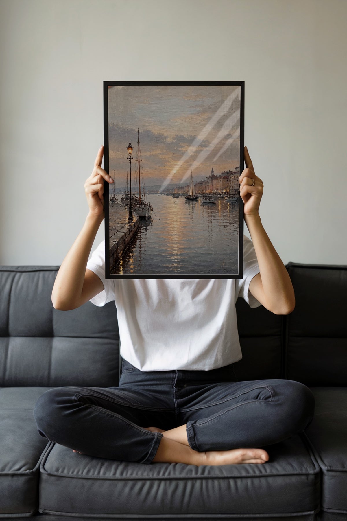 Gün Batımında Liman Manzarası Poster – Siyah Çerçeveli Tablo