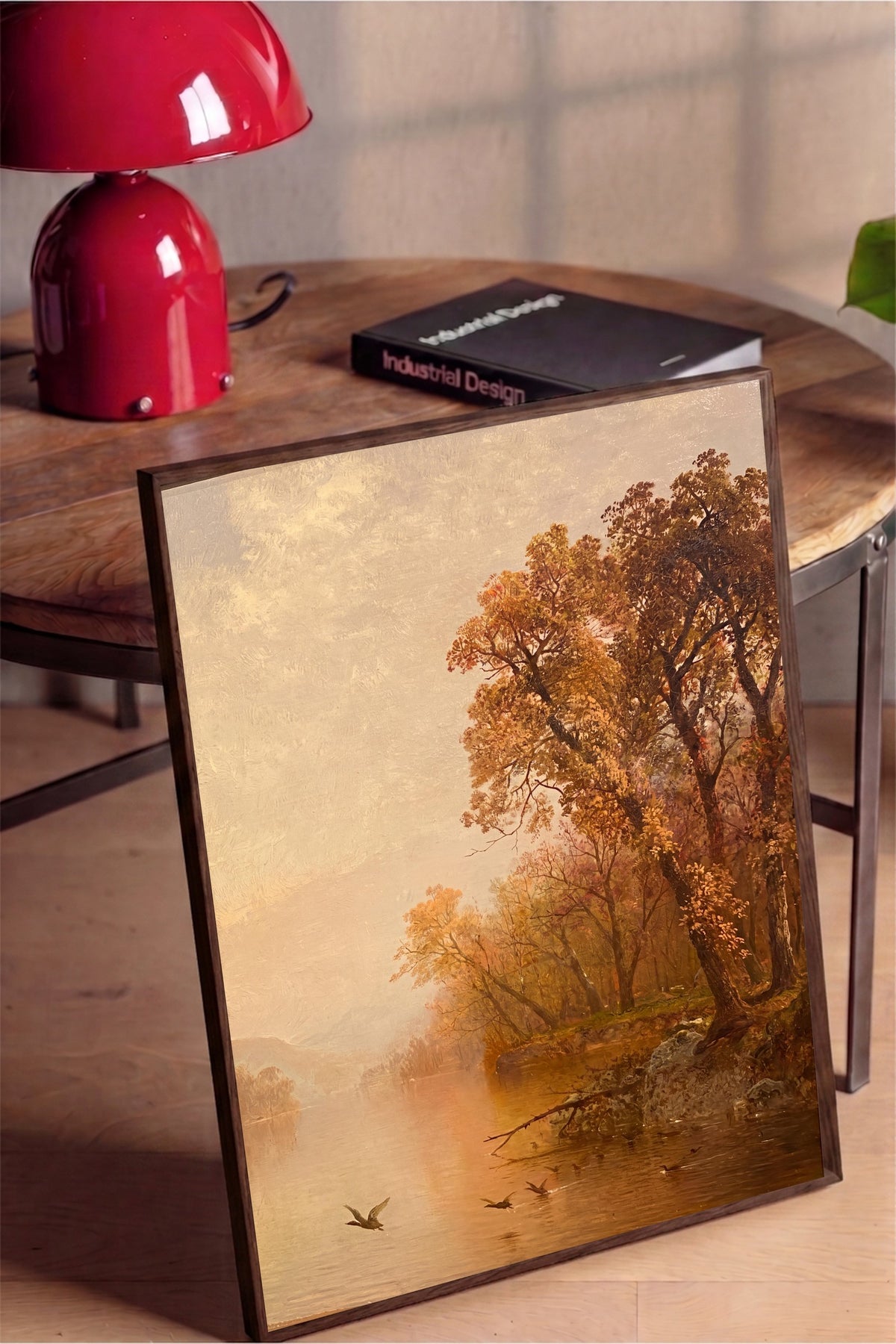 Sonbahar Manzarası ve Göl Poster – Kahverengi Çerçeveli Tablo