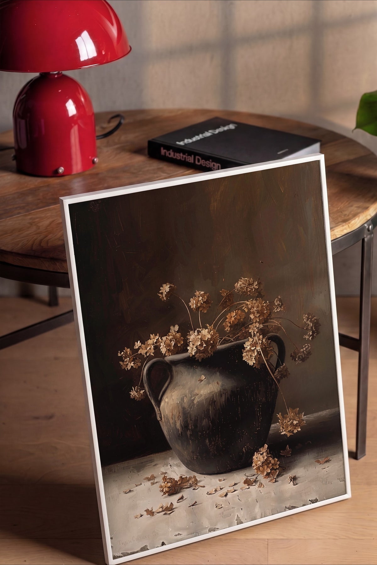 Kuru Çiçeklerle Antik Vazo Poster – Beyaz Çerçeveli Tablo