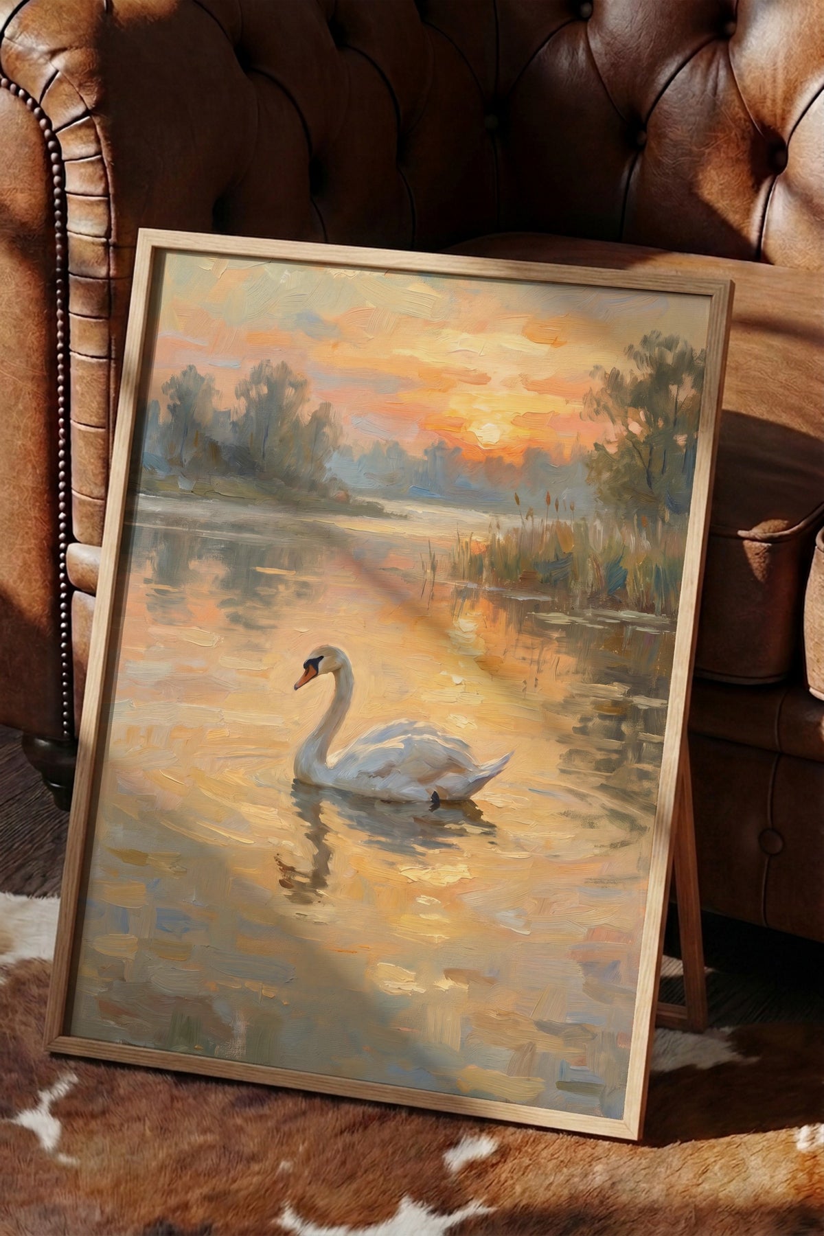 Gölde Yüzen Kuğu Poster – Ahşap Çerçeveli Tablo