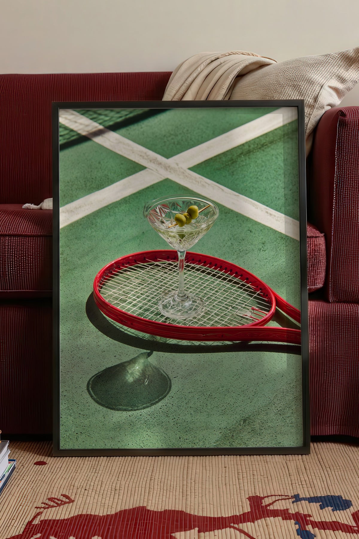 Tenis Kortunda Kokteyl Poster – Siyah Çerçeveli Tablo