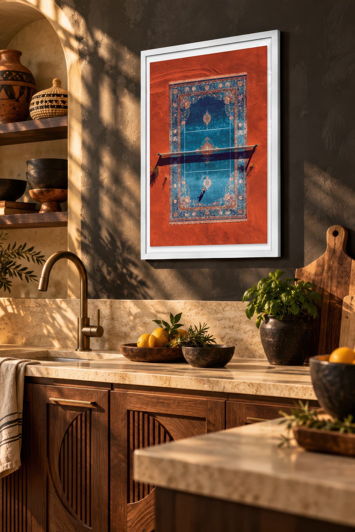 Tepeden Halı Tenis Sahası Poster – Beyaz Çerçeveli Tablo