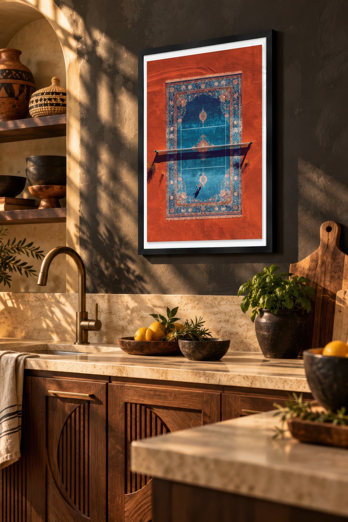 Tepeden Halı Tenis Sahası Poster – Siyah Çerçeveli Tablo