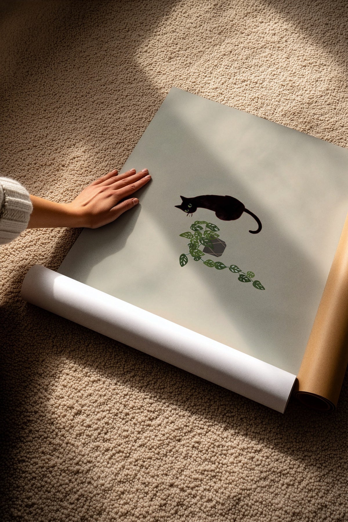 Bitkiyle Oynayan Kedi Çerçevesiz Poster
