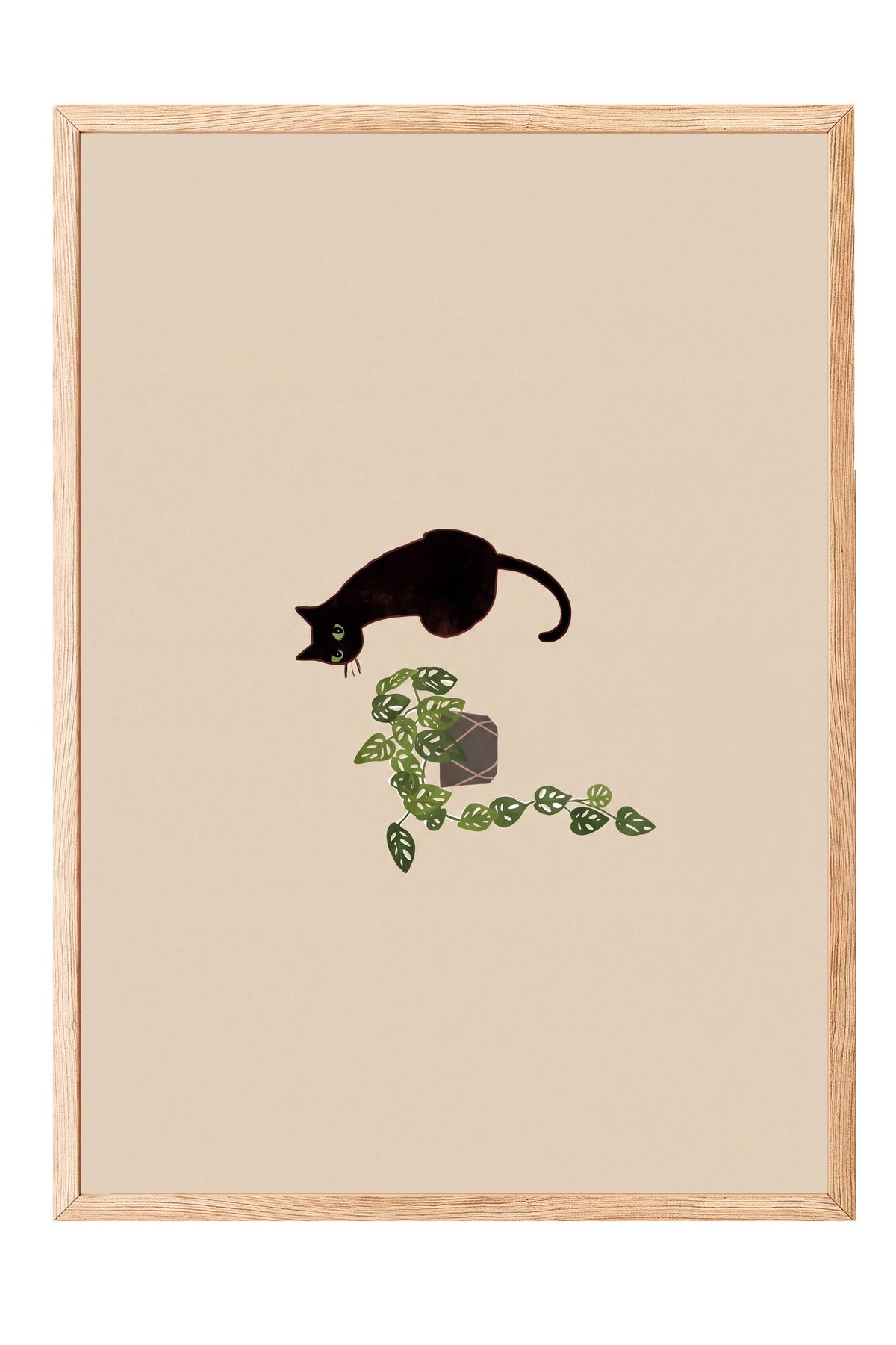 Bitkiyle Oynayan Kedi Poster – Ahşap Çerçeveli Tablo