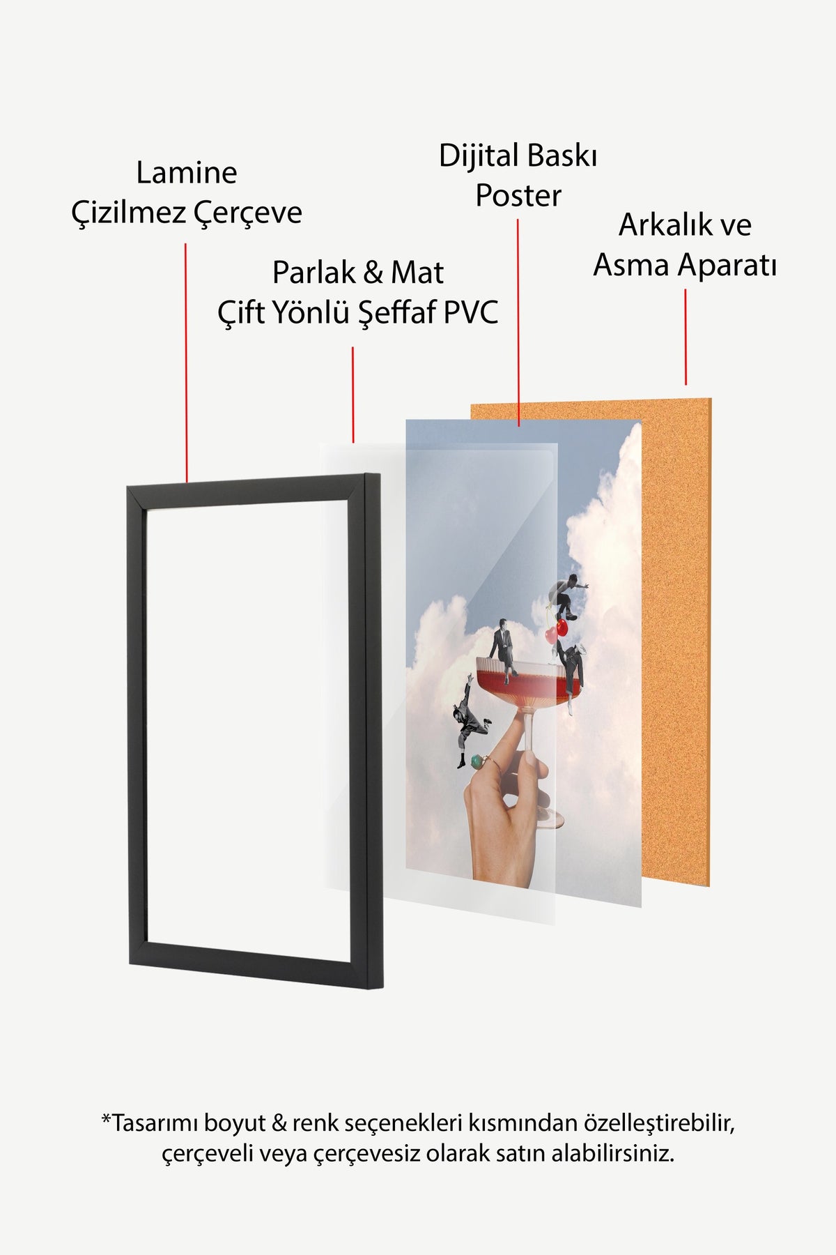 Fincan Üzerinde Dans Eden İnsanlar Poster – Siyah Çerçeveli Tablo