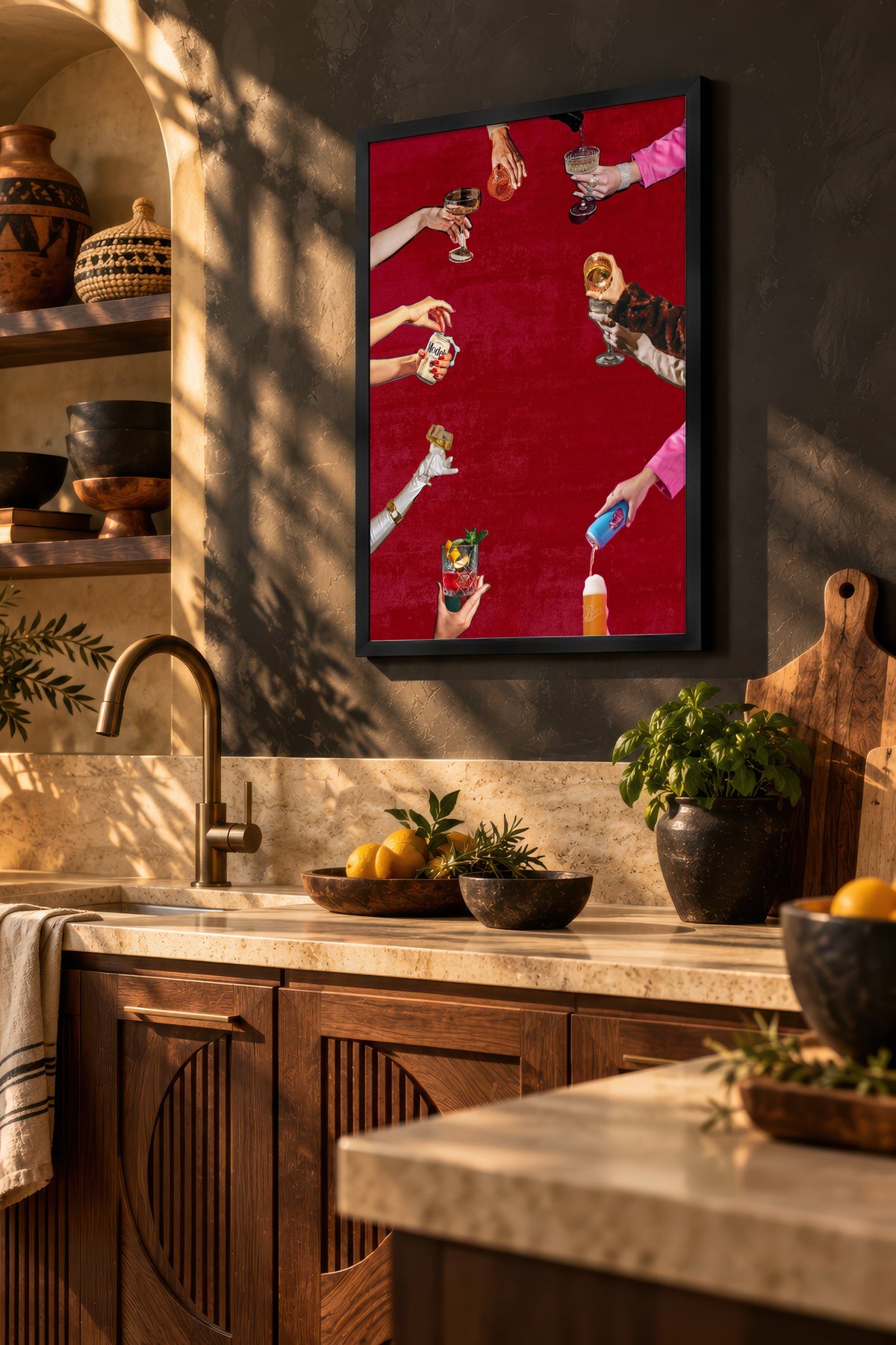 Retro Tarzda İçecek Sunumu Poster – Siyah Çerçeveli Tablo