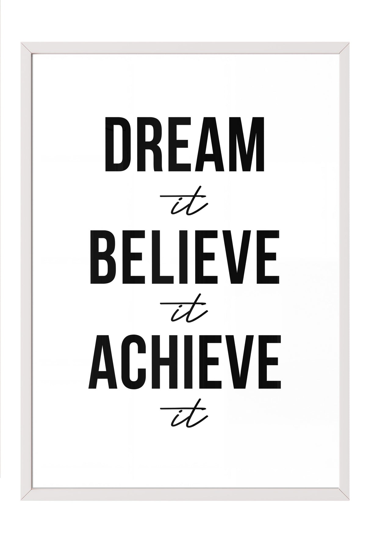 Dream it Believe it Achieve it Poster – Beyaz Çerçeveli Tablo