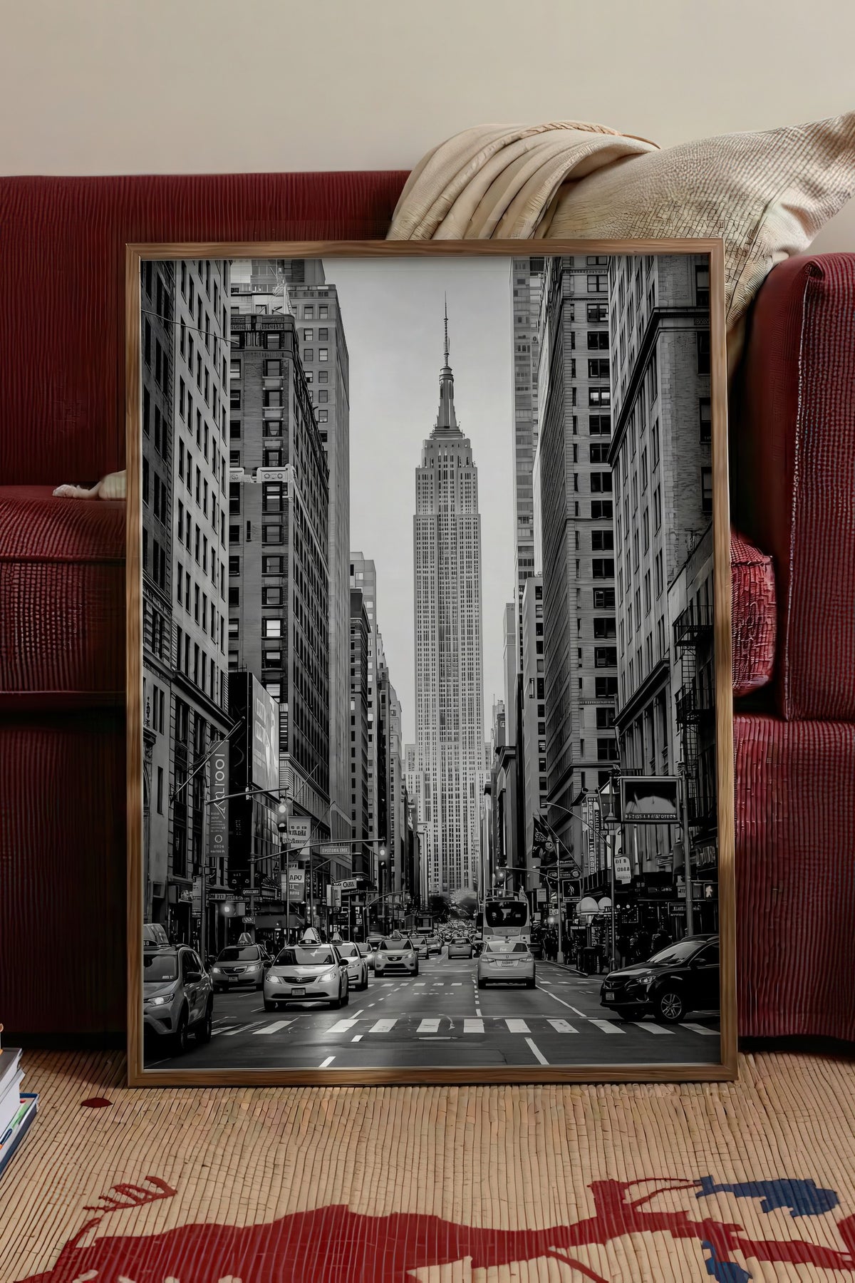 Şehir Manzarası ve Empire State Binası Poster – Kahverengi Çerçeveli Tablo