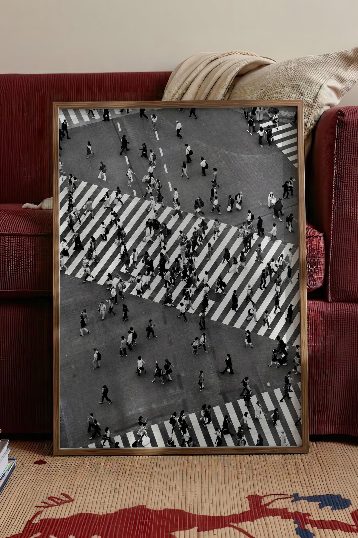 Kalabalık Yaya Geçidi Poster – Kahverengi Çerçeveli Tablo