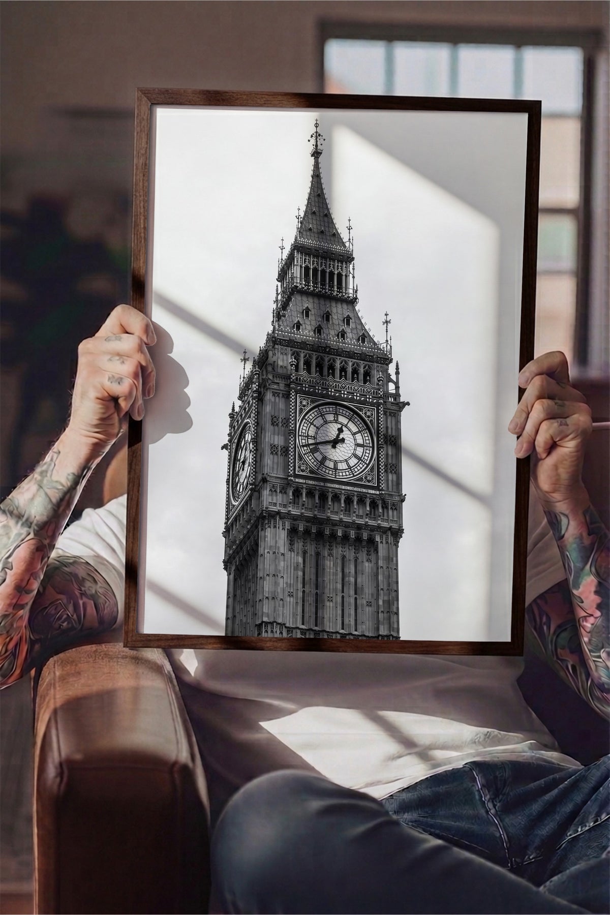 Londra Big Ben Detayı Poster – Kahverengi Çerçeveli Tablo