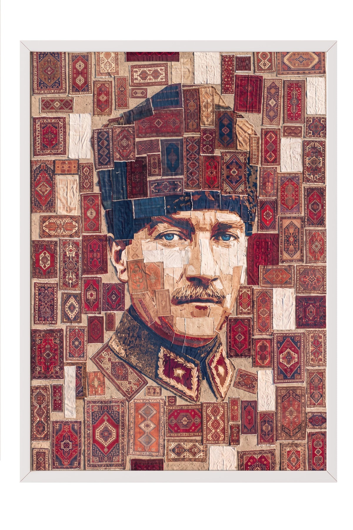 Halı Desenli Atatürk Portresi Poster – Beyaz Çerçeveli Tablo