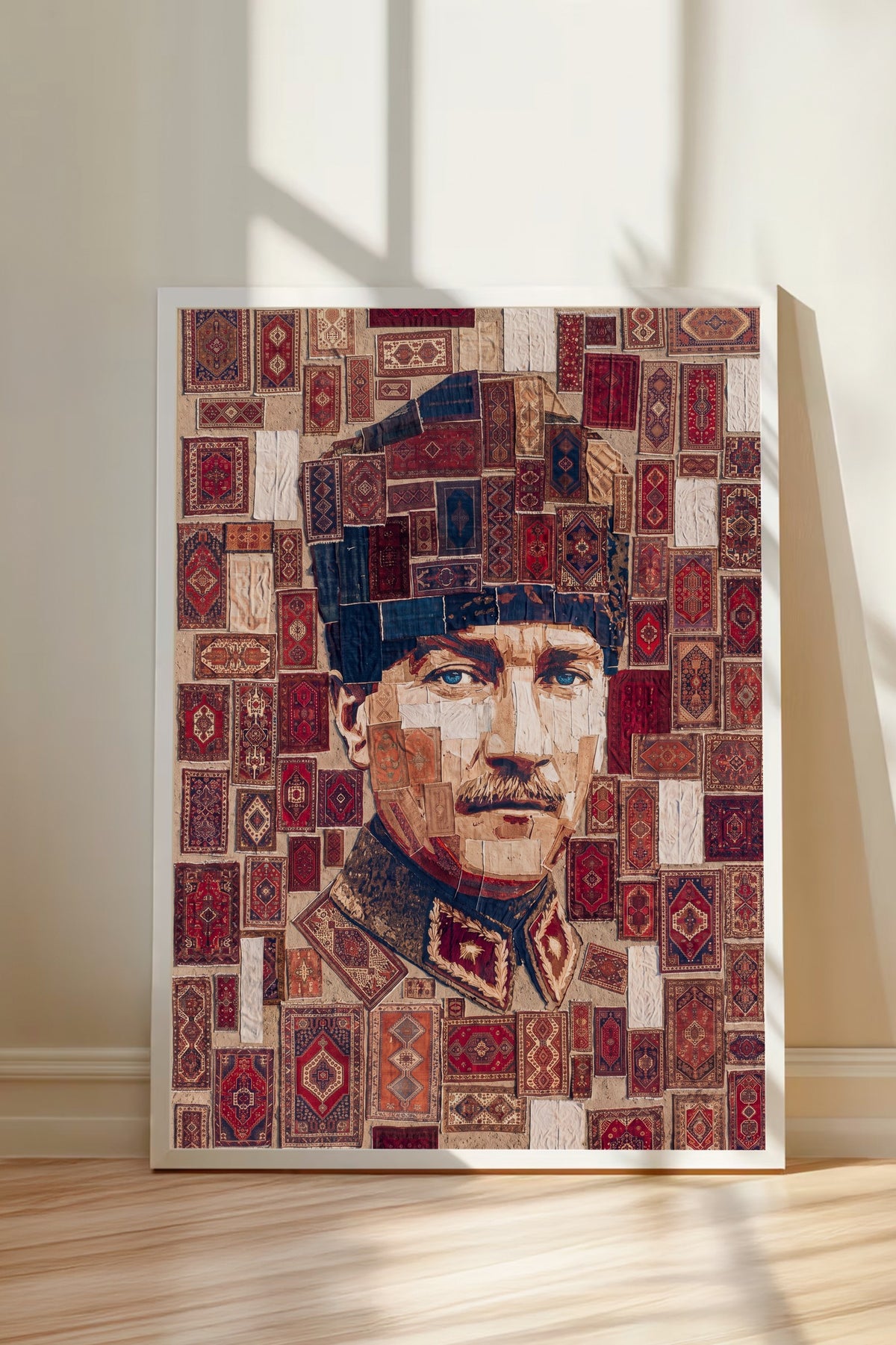 Halı Desenli Atatürk Portresi Poster – Beyaz Çerçeveli Tablo