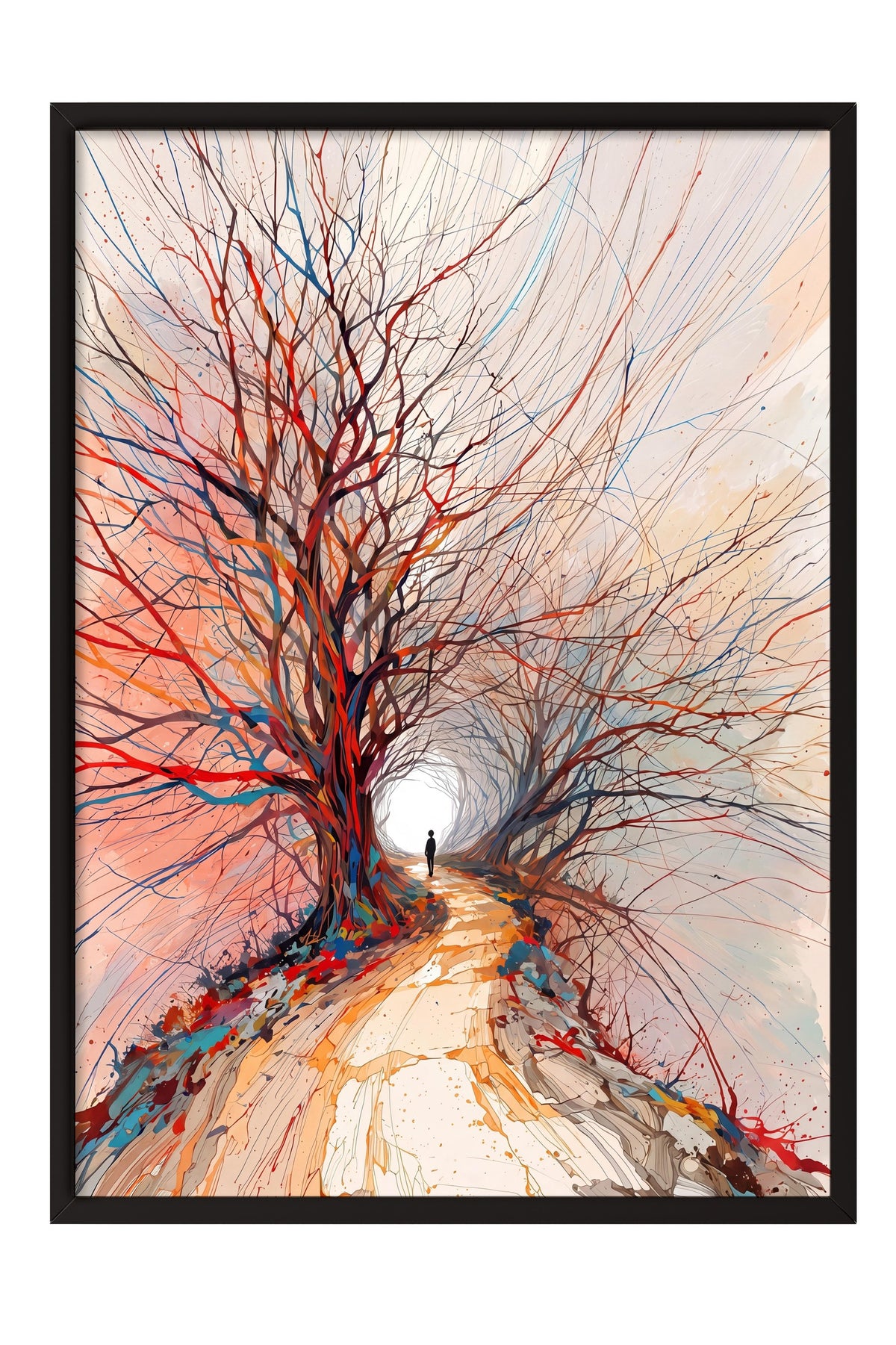 Renkli Ağaçlı Patika Poster – Siyah Çerçeveli Tablo