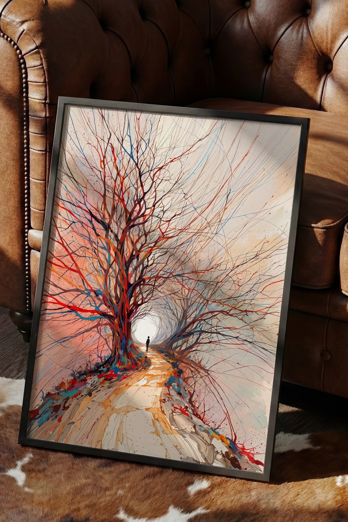 Renkli Ağaçlı Patika Poster – Siyah Çerçeveli Tablo
