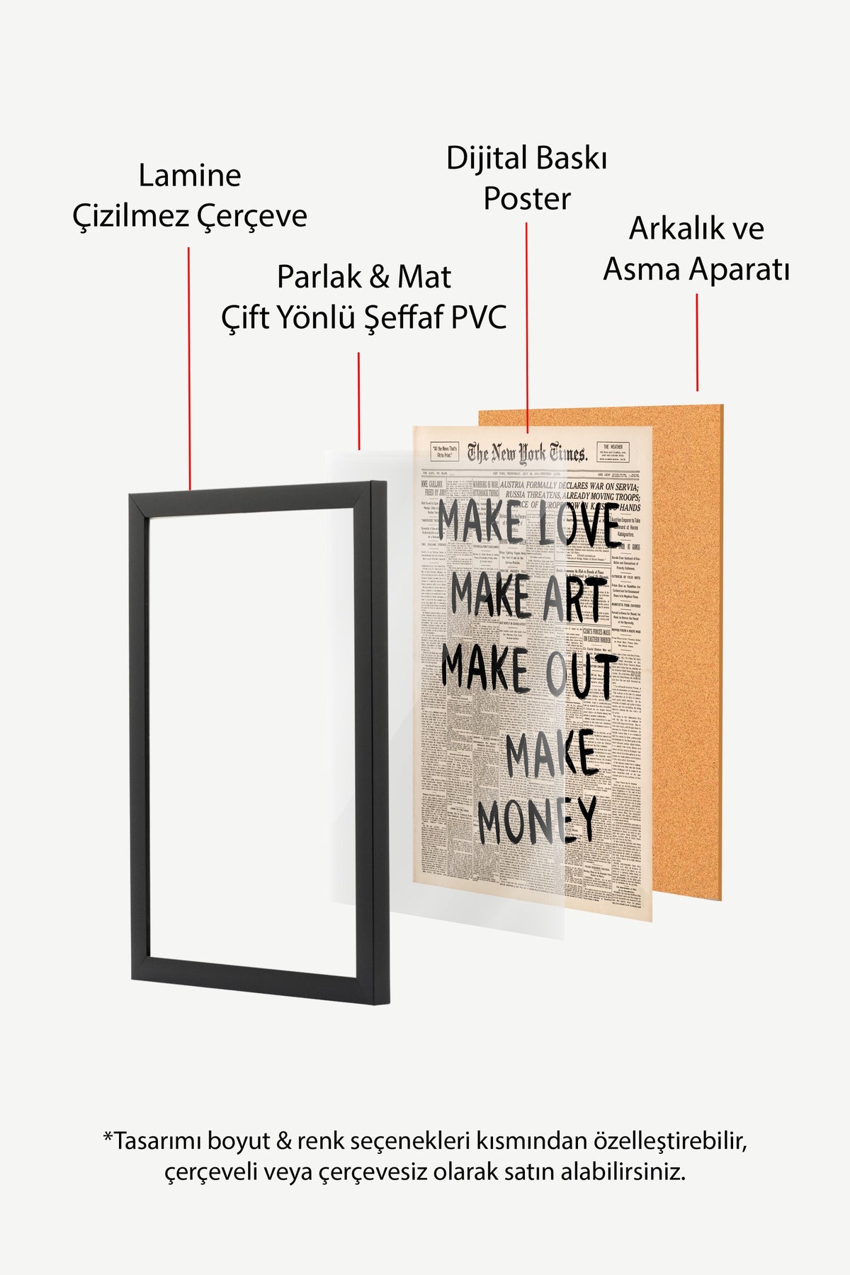 MAKE LOVE MAKE ART MAKE OUT MAKE MONEY Poster – Siyah Çerçeveli Tablo