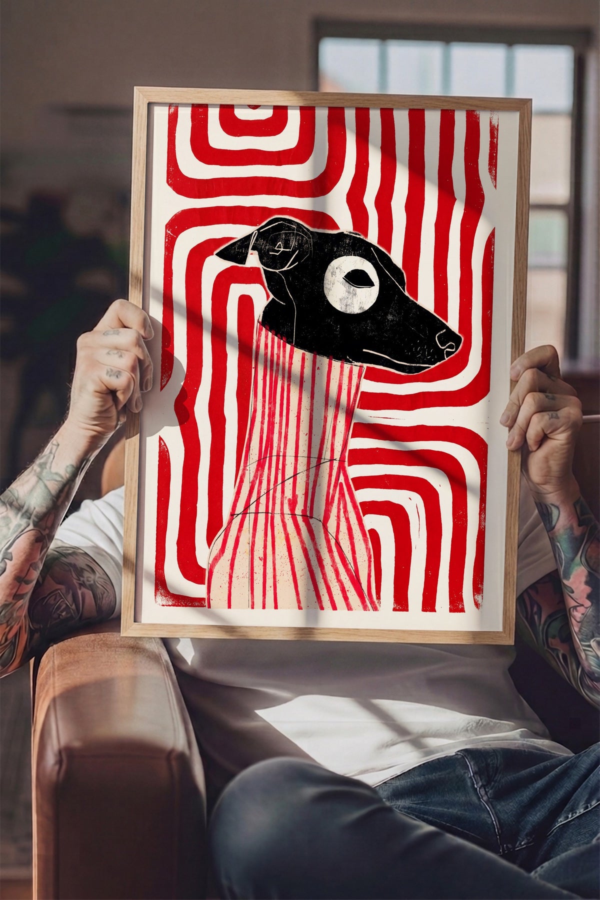 Soyut Köpek İllüstrasyonu Poster – Ahşap Çerçeveli Tablo