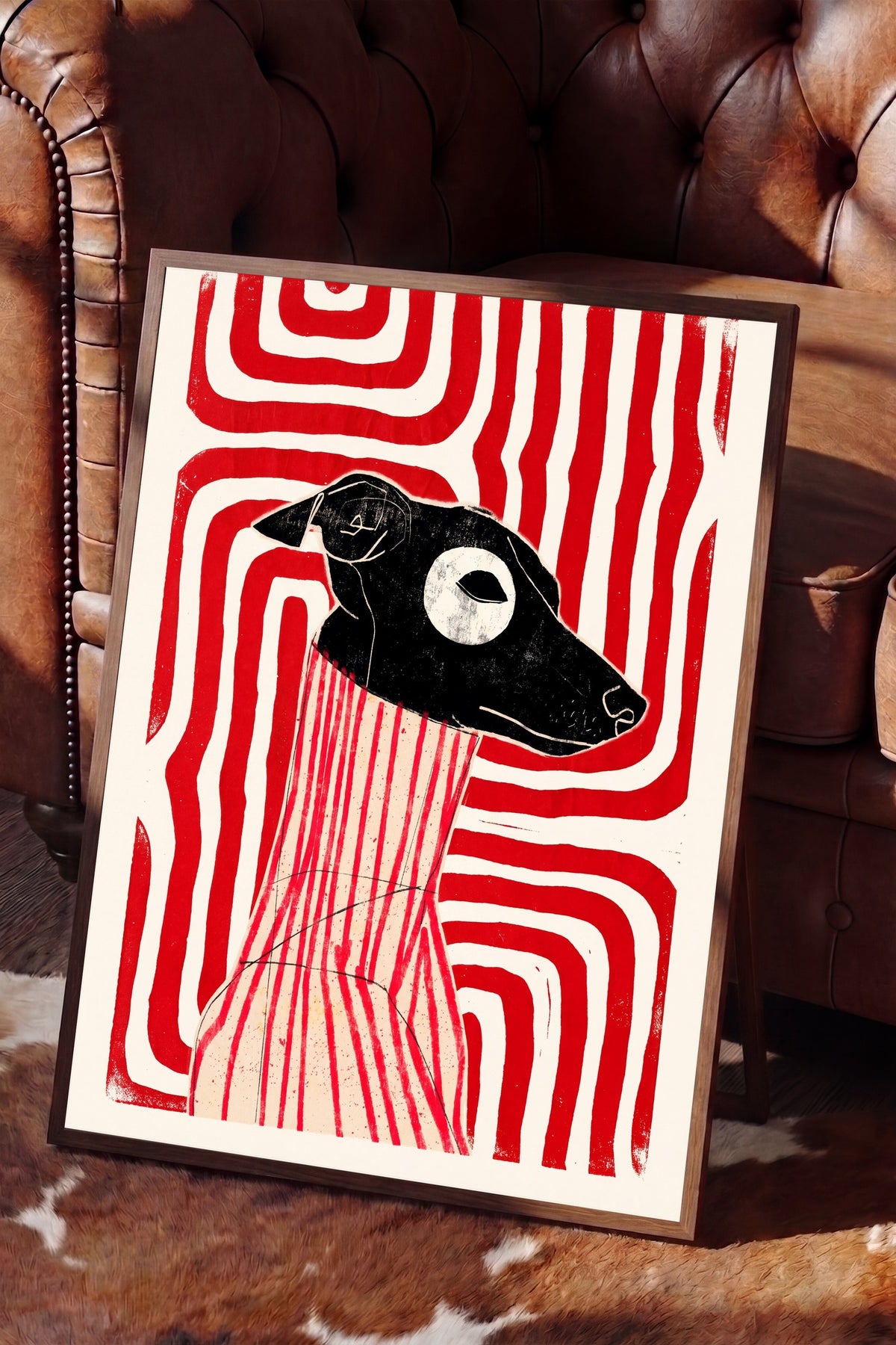 Soyut Köpek İllüstrasyonu Poster – Kahverengi Çerçeveli Tablo