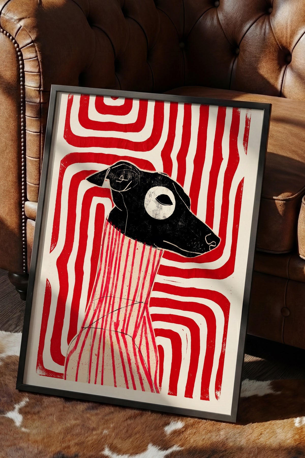 Soyut Köpek İllüstrasyonu Poster – Siyah Çerçeveli Tablo