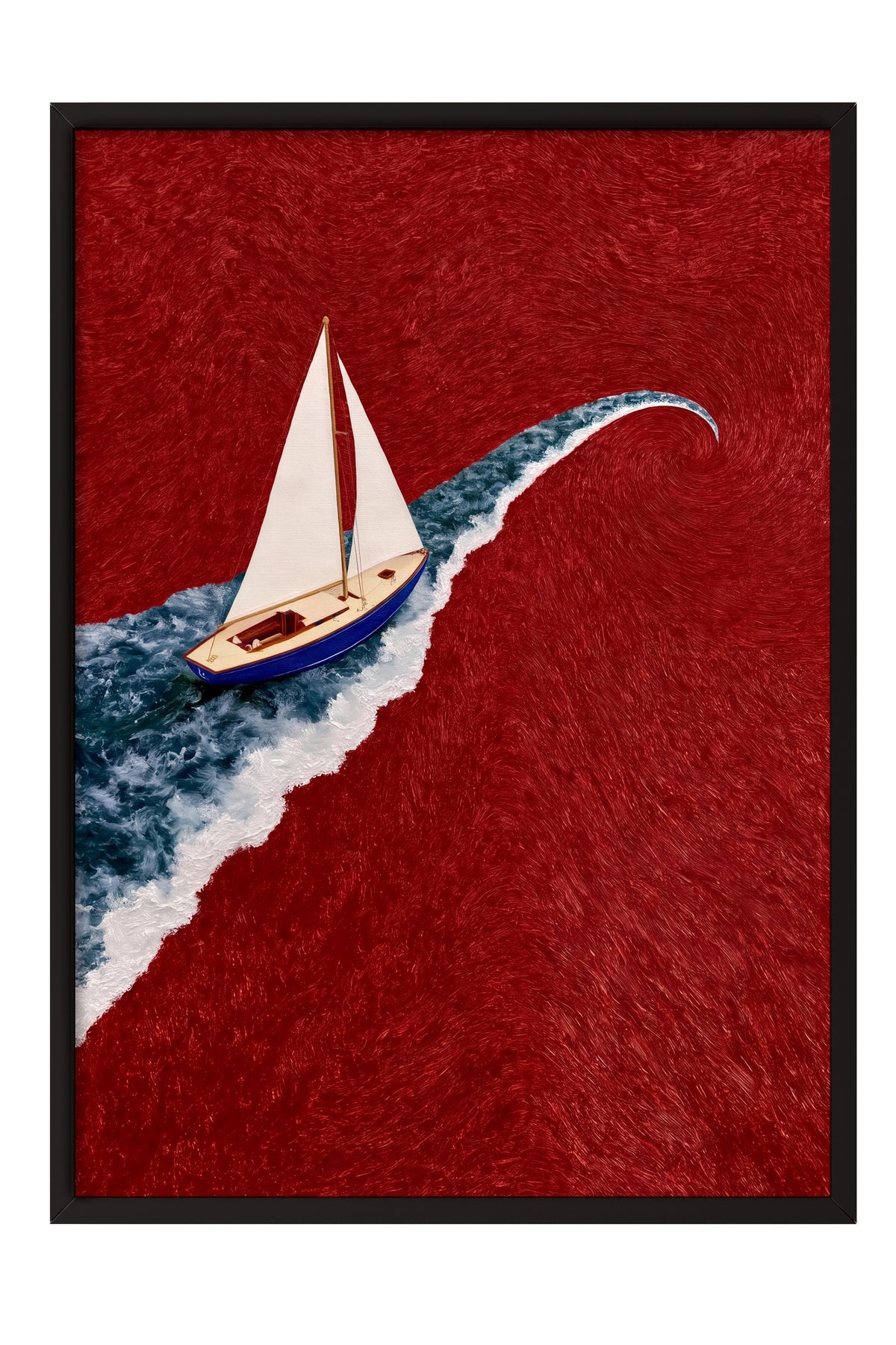 Dalga Üzerinde Yelkenli Poster – Siyah Çerçeveli Tablo