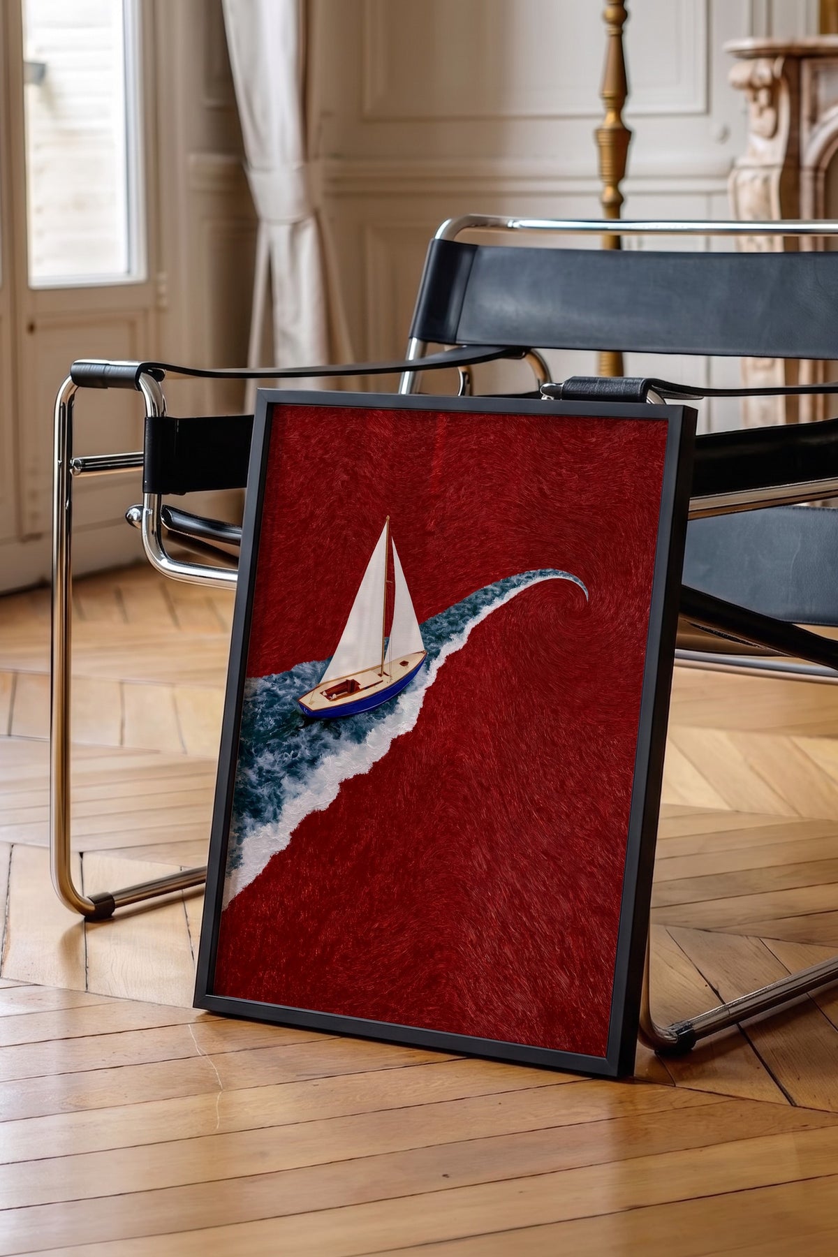 Dalga Üzerinde Yelkenli Poster – Siyah Çerçeveli Tablo